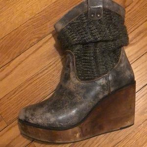Bed Stu weather wood wedge with sweater boot